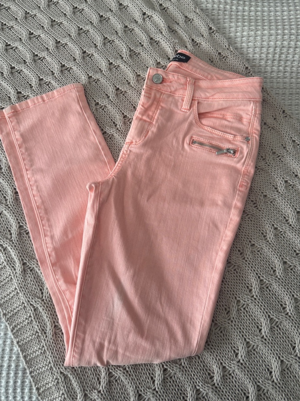 Bebe Soft Coral Pink Skinny Distressed Jeans